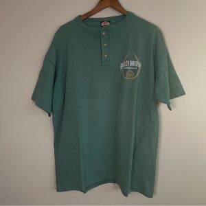 Vtg 90s Harley Davidson Baton Rouge Green Short Sleeve Shirt W/ Buttons Mens 2XL